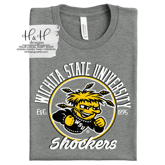 Wichita State Distressed Round ~ Licensed Apparel ~ HHWSU102