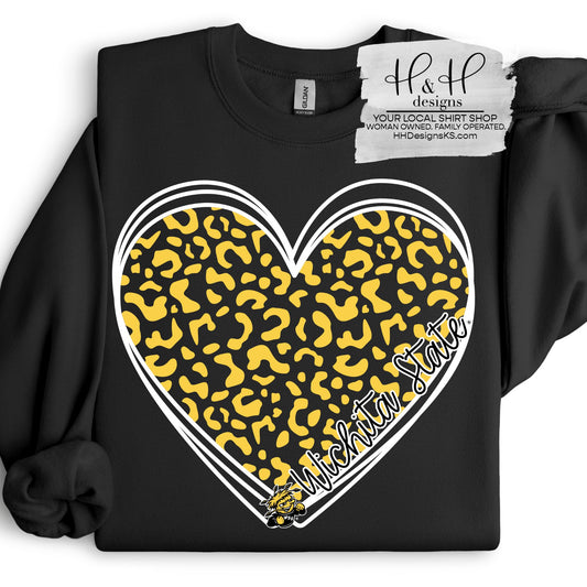 Wichita State Hallow Leopard Heart ~ Licensed Apparel ~ HHWSU107