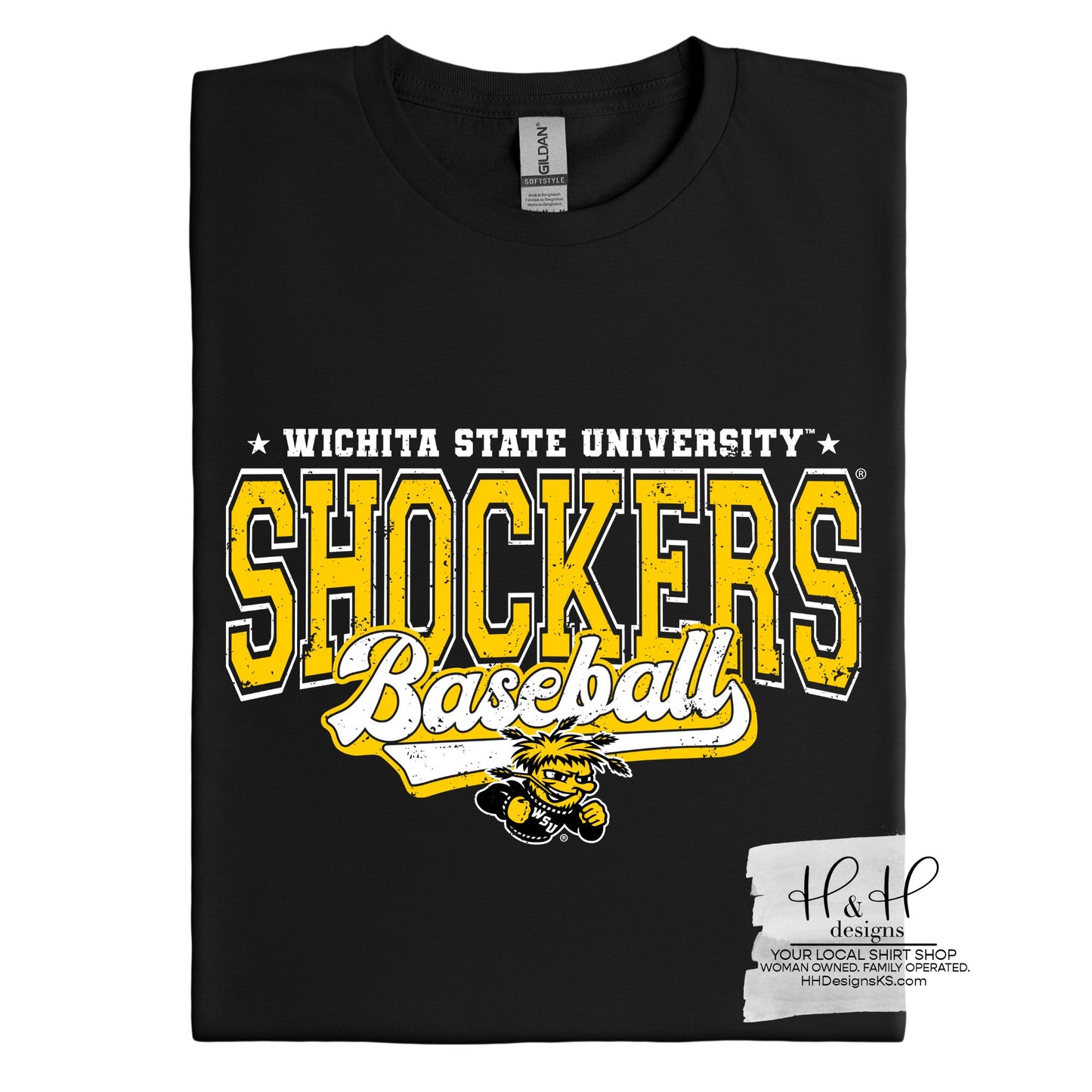 Wichita State Shockers Baseball Distressed Retro Script ~ Licensed Apparel ~ HHWSU133