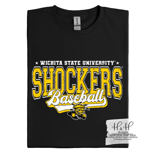 Wichita State Shockers Baseball Distressed Retro Script ~ Licensed Apparel ~ HHWSU133