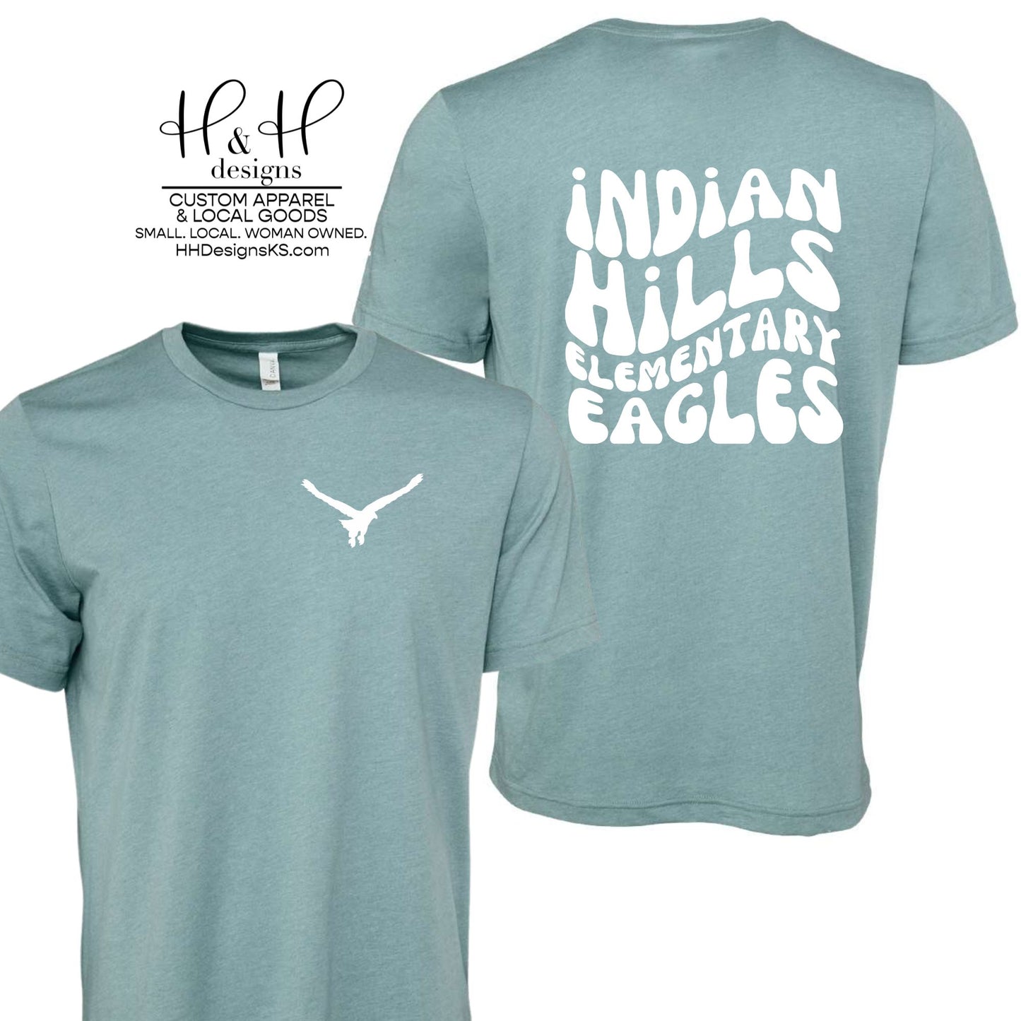Eagles Retro Wavy White with Pocket Mascot - Indian Hills PTO Fundraiser