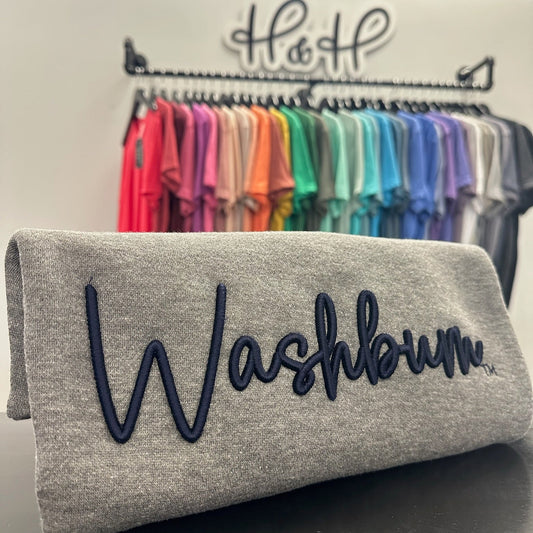 Washburn PUFF Script ~ Navy Embroidery ~ HHWU166  ~ Licensed Washburn Apparel