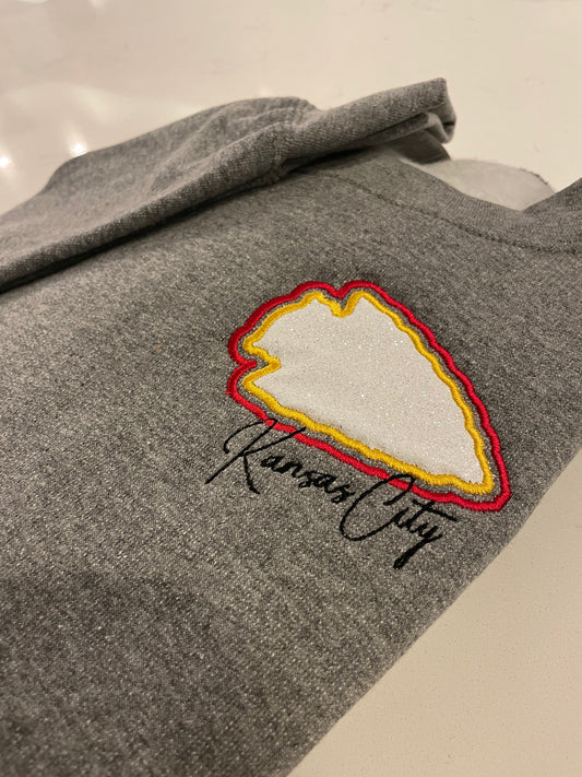 Pocket double outlined arrowhead-  REAL Glitter with Embroidery finish