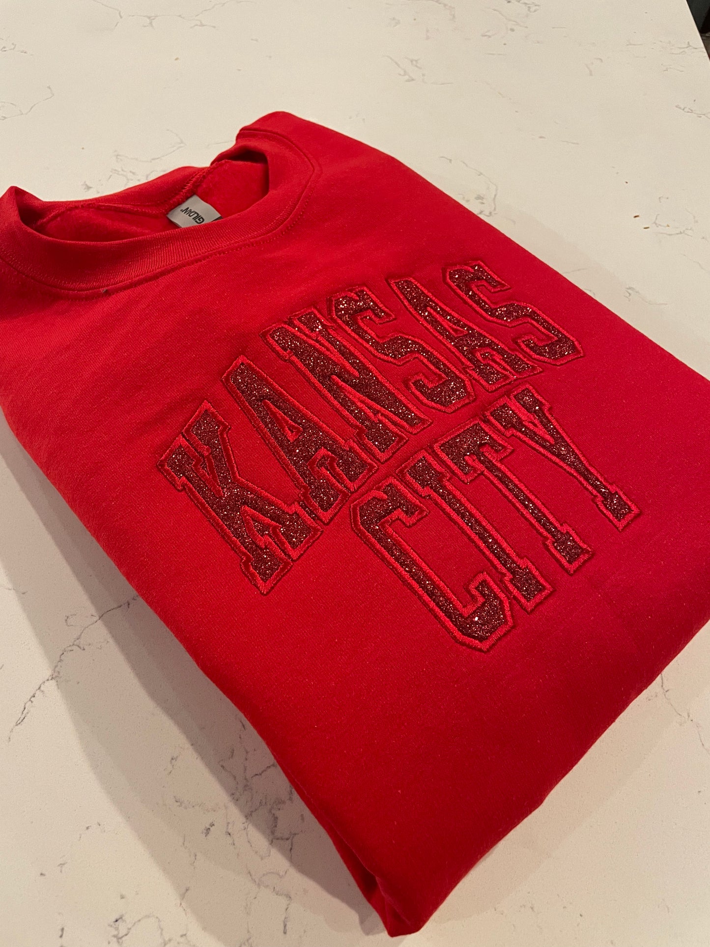 Kansas City Glitter Block - Red Monotone -  REAL Glitter with Embroidery finish