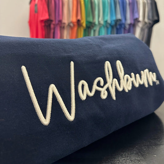 Washburn PUFF Script ~ White Embroidery ~ HHWU167  ~ Licensed Washburn Apparel