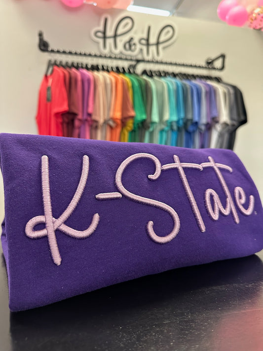 PUFF K-State Script ~ Embroidery ~ HHKSU164  ~ Licensed K-State Apparel