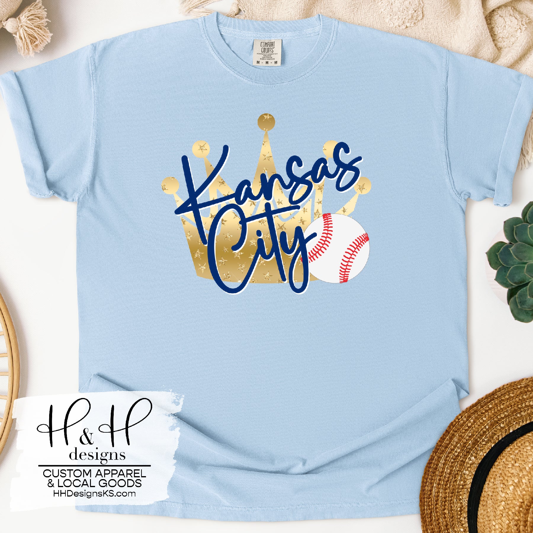Kansas City Baseball Script with Metallic Crown – H&H Designs LLC