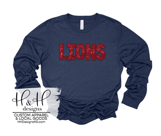 Lions Faux Glitter Embroidery