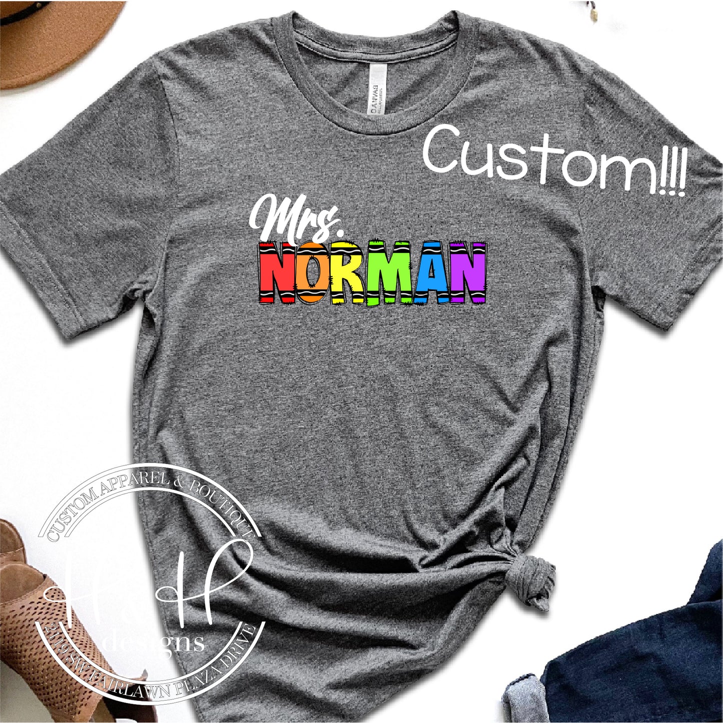 Crayon Doodle Name - Custom Teacher Tee