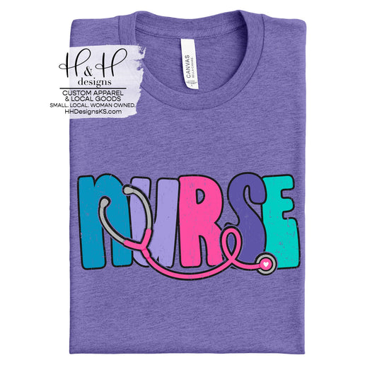 Nurse Rainbow Bubble Letter