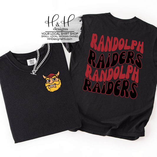 Randolph Raiders retro wavy with pocket mascot