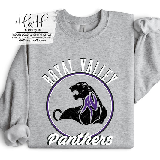 Royal Valley Panthers Distressed Round ~ HH143