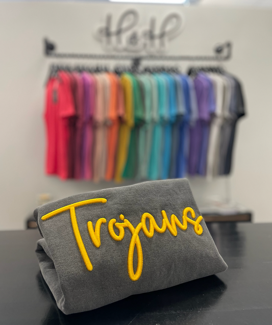 Trojans Puff Script - 3D  Embroidery