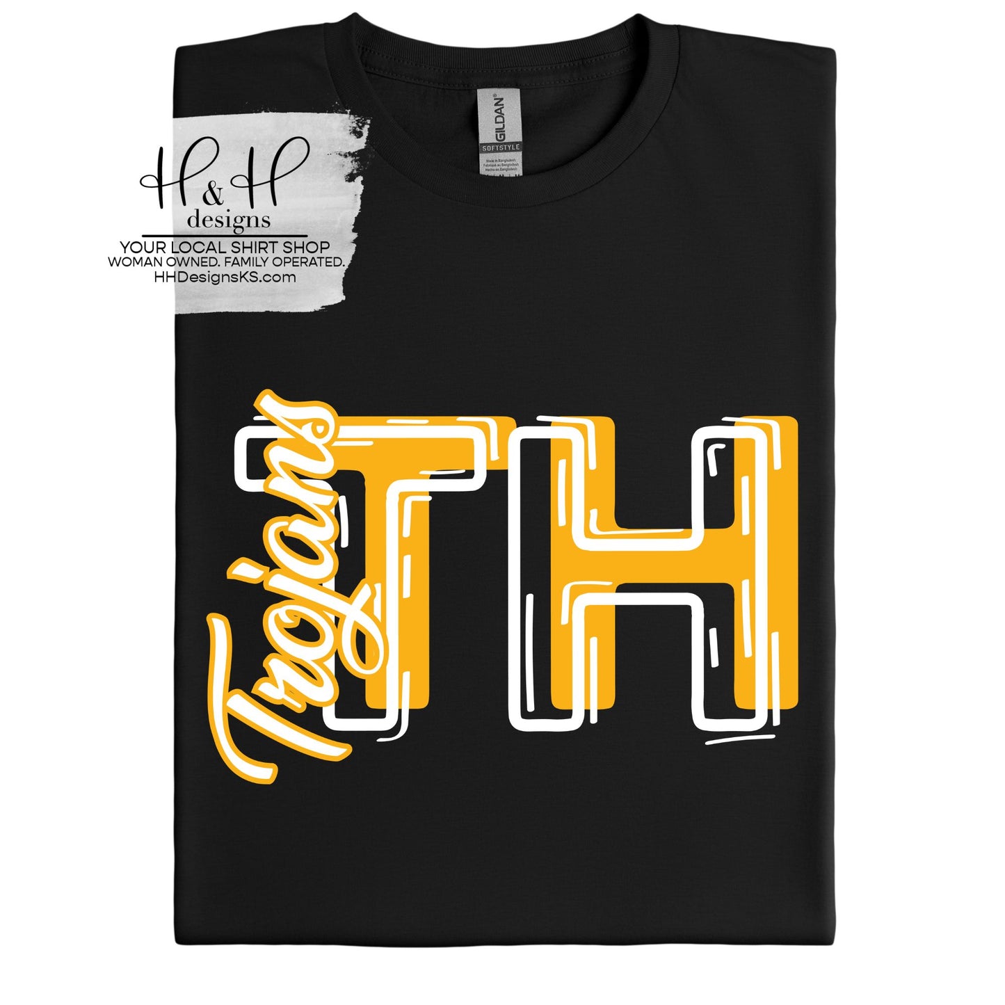 Topeka High Trojans Sketch Initials ~ HH820