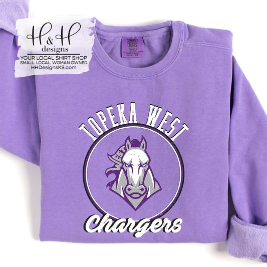 Topeka West Chargers Distressed Round ~ HH148
