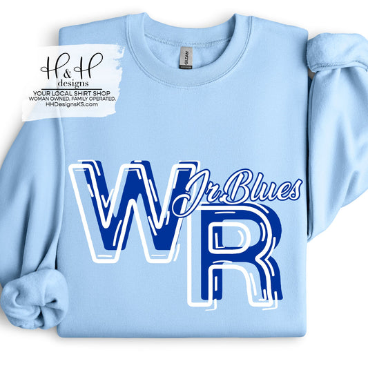 Washburn Rural Jr. Blues Sketch Initials ~ HH823