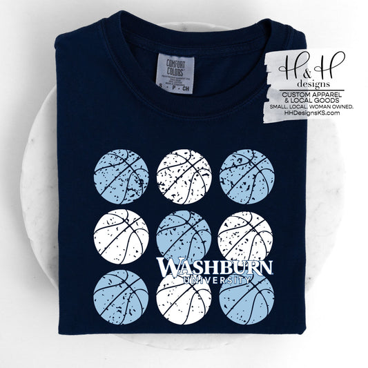 Washburn University Distressed Basketballs ~ Licensed Apparel ~ HHWU121