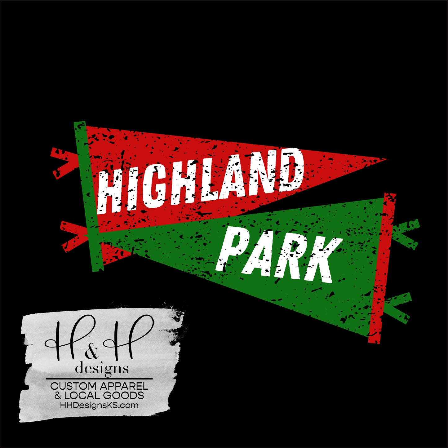 Highland Park Distressed Pennants - Highland Park Booster Club Fundraiser - DELIVERY OPTION
