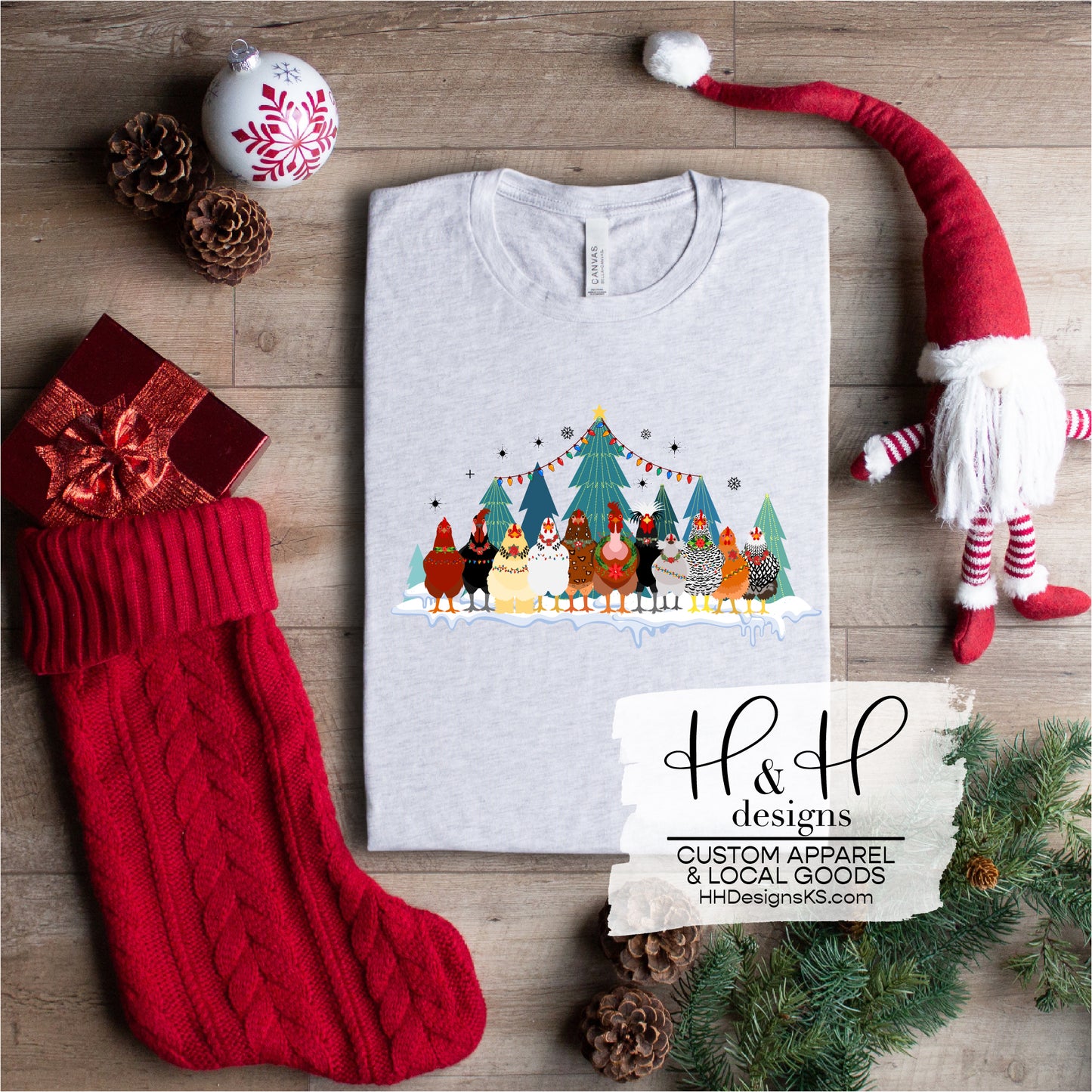 Christmas Chickens with tree