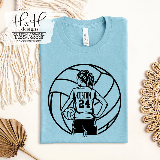 Volleyball Player Silhouette with Custom School & Number