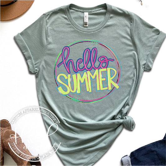 Hello Summer Handlettered Circle