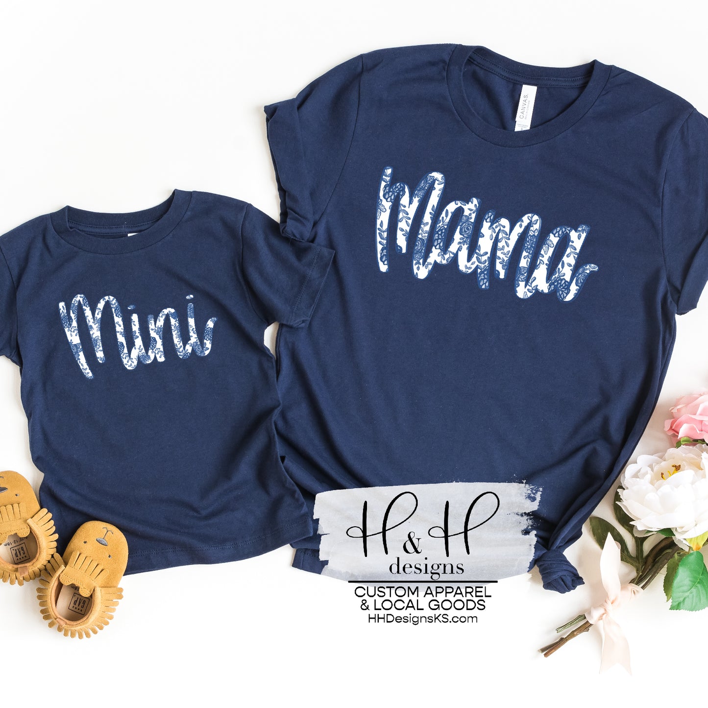 Mama Blue Floral Cursive