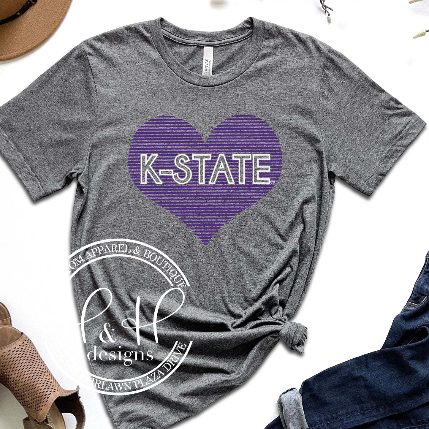 K-State Lined Heart - HHKSU113  - Licensed Apparel