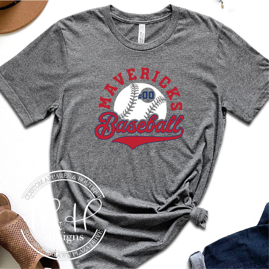 Maverick's Baseball Script with Custom Number -Mavericks Baseball