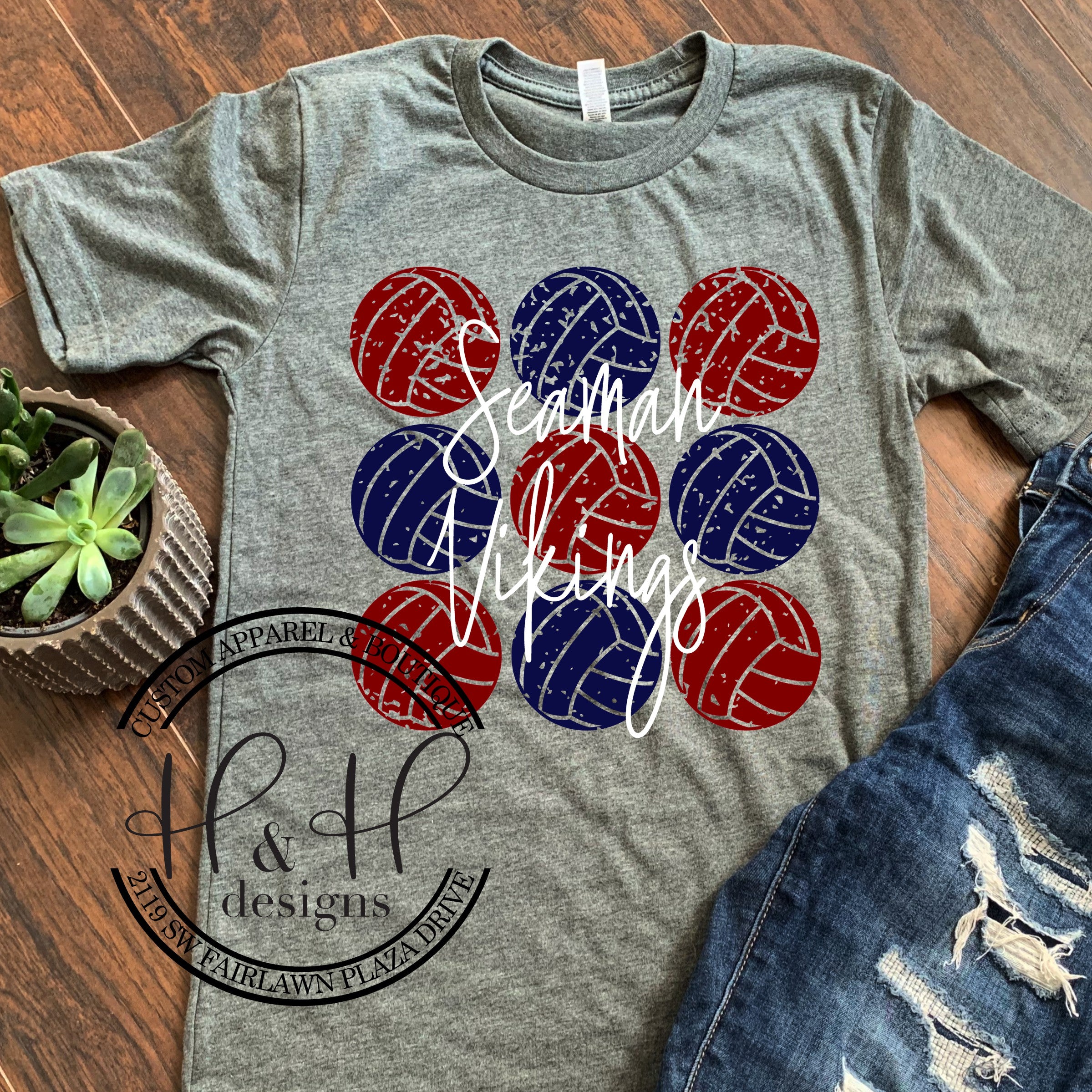 Seaman vikings distressed volleyball h h designs llc