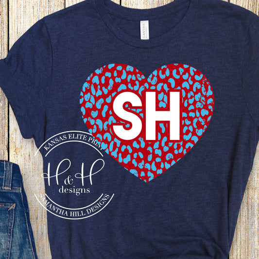 SH Shawnee Heights Distress Leopard Heart