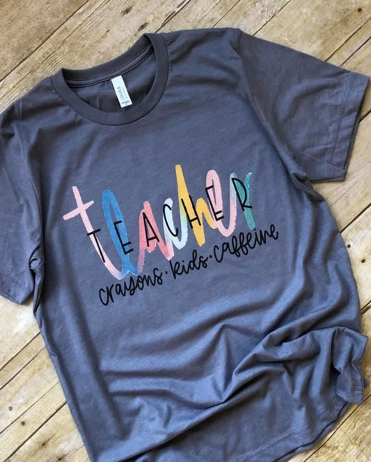 Teacher Teacher - Crayons, Kids, Caffeine- Pastel -