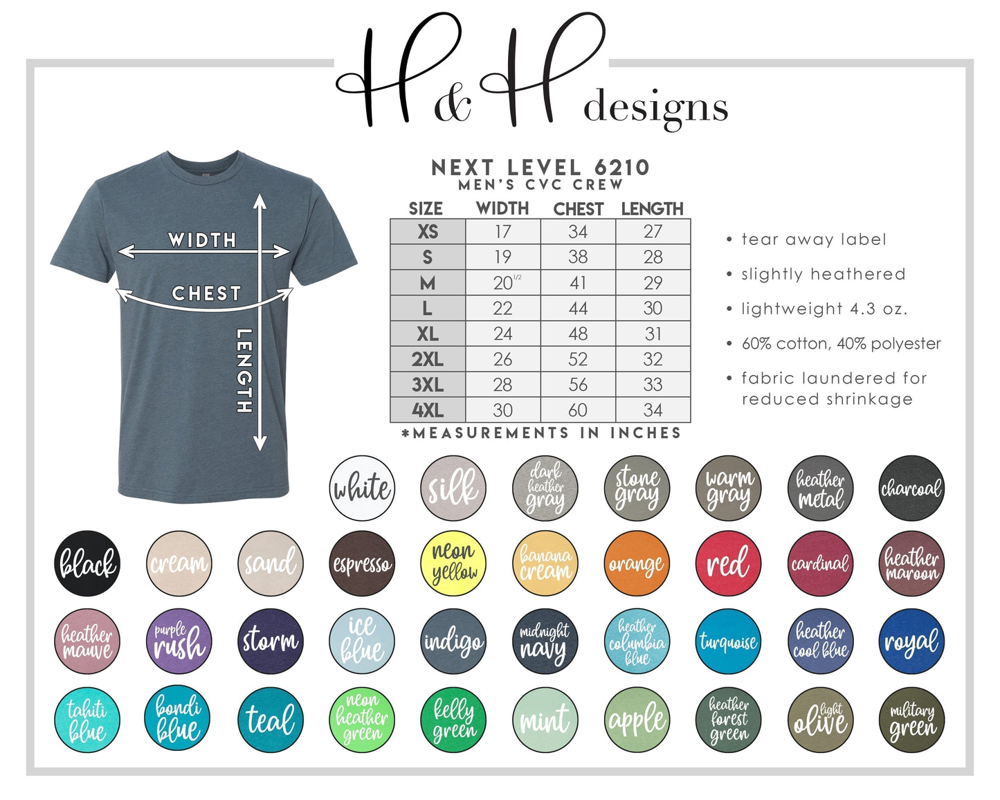 H&H Size and Color Charts